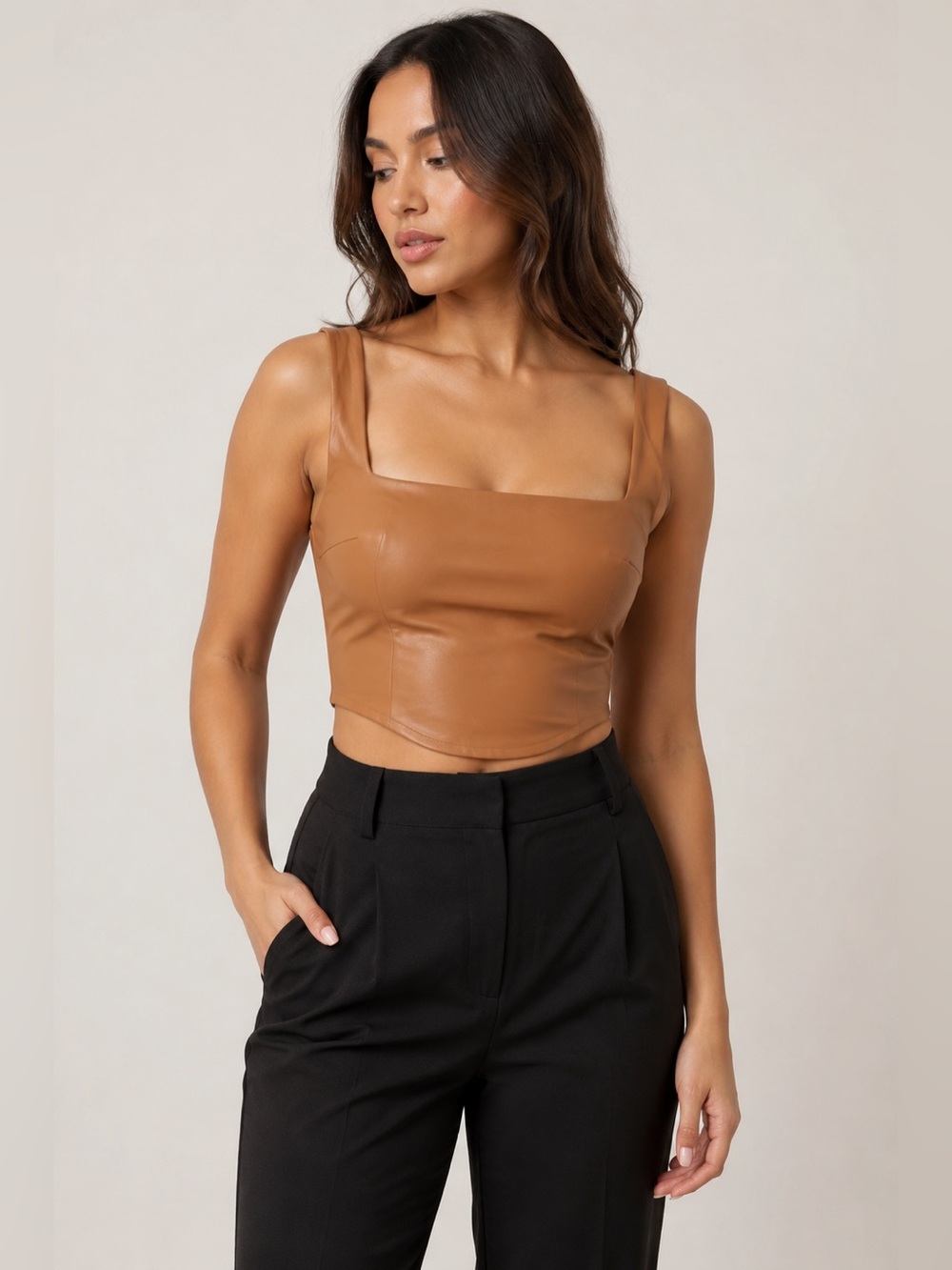 Express Body Contour Faux Leather Tank XS NWT Camel
